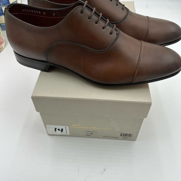 Men's Santoni leather cap toe Oxford size 9 US made in Italy cobbler soles - Picture 7 of 11